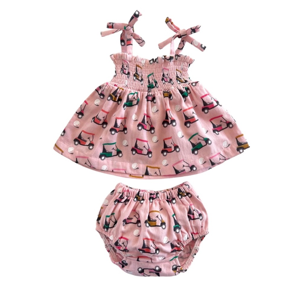 SIIX EUC 100% Organic Cotton Pink Smocked Golf Bloomer Set